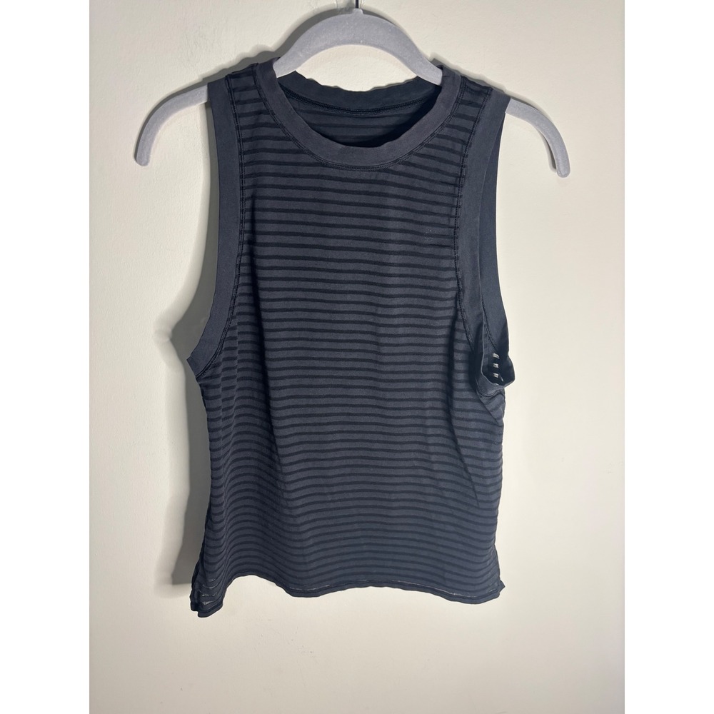 Lululemon Striped Muscle Tank Top Black Sleeveless Crew Neck Workout Shirt